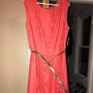 Coral dress with belt
